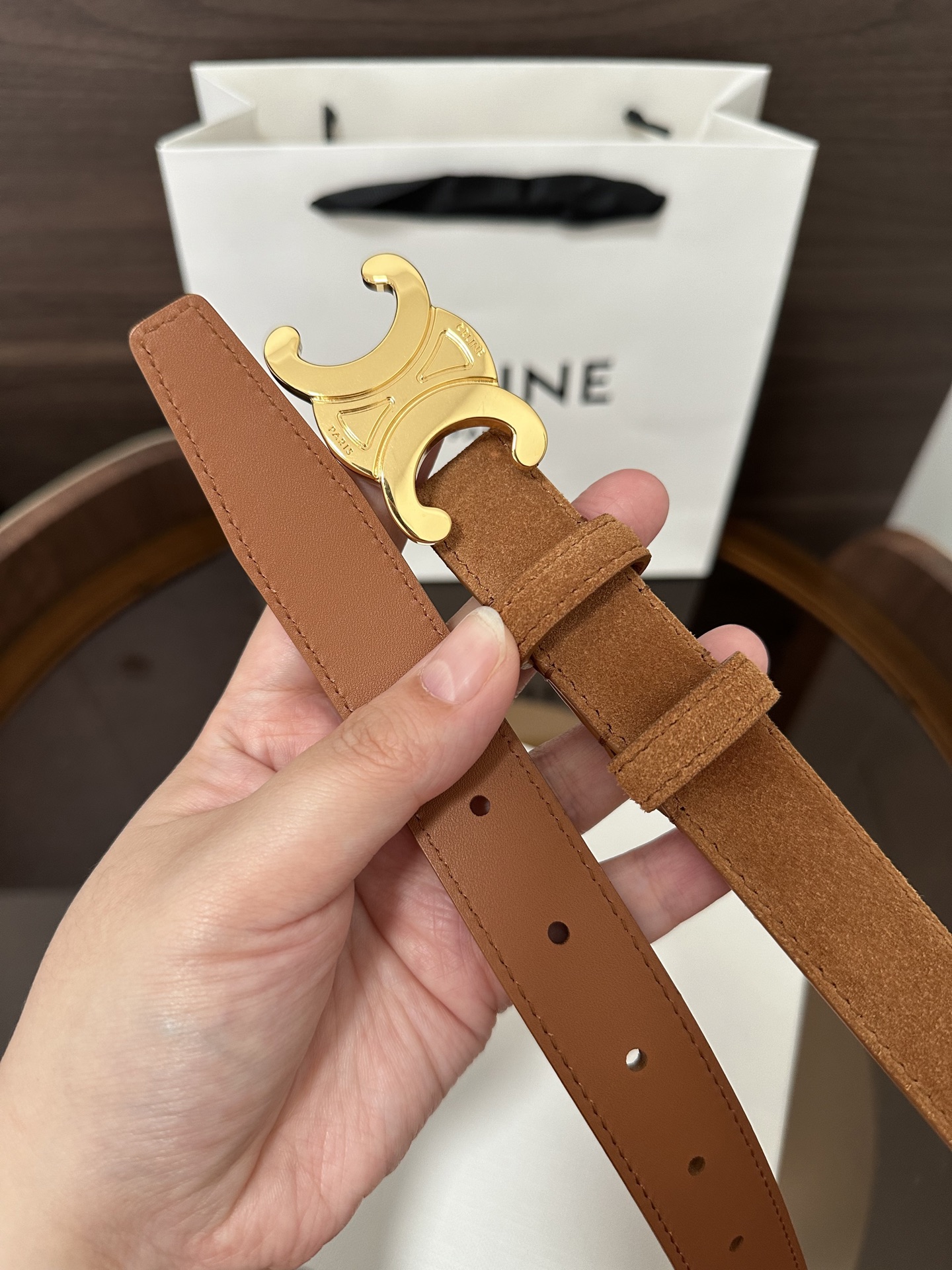 ❣️CÉLINE 赛琳🆕凯旋门腰带 TRIOMPHE中号TAURILLON皮革腰带 对版溜金金属件 领扣