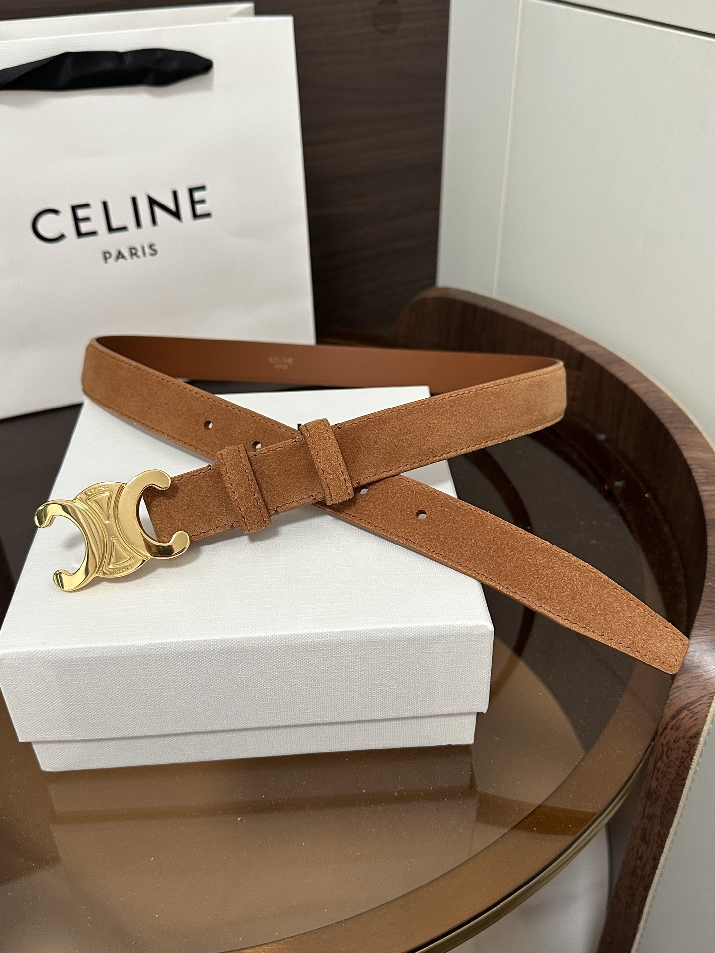 ❣️CÉLINE 赛琳🆕凯旋门腰带 TRIOMPHE中号TAURILLON皮革腰带 对版溜金金属件 领扣