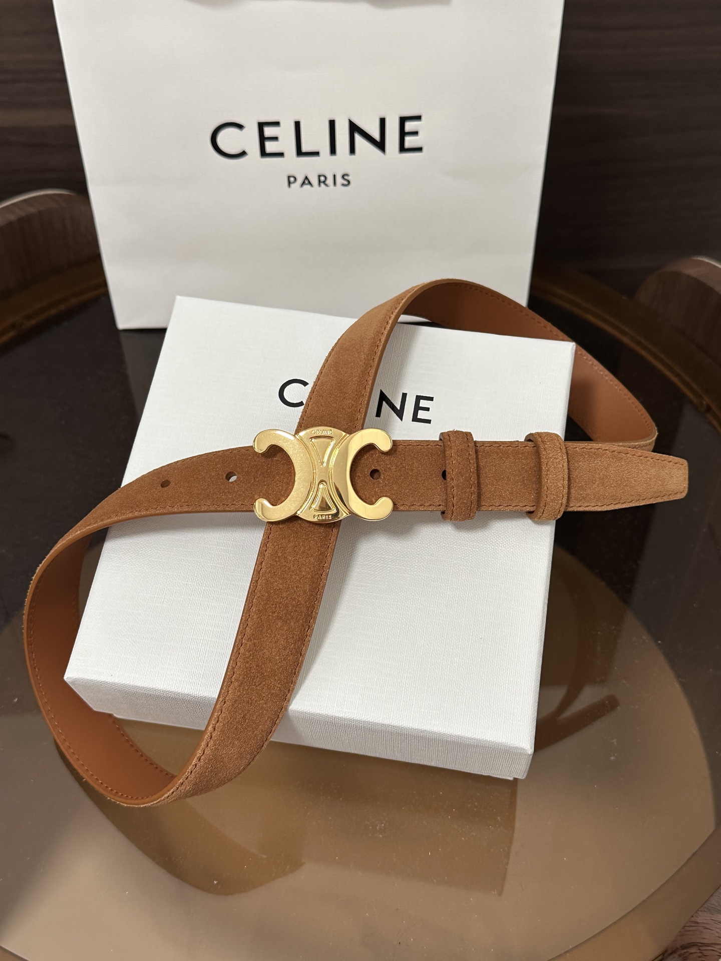 ❣️CÉLINE 赛琳🆕凯旋门腰带 TRIOMPHE中号TAURILLON皮革腰带 对版溜金金属件 领扣