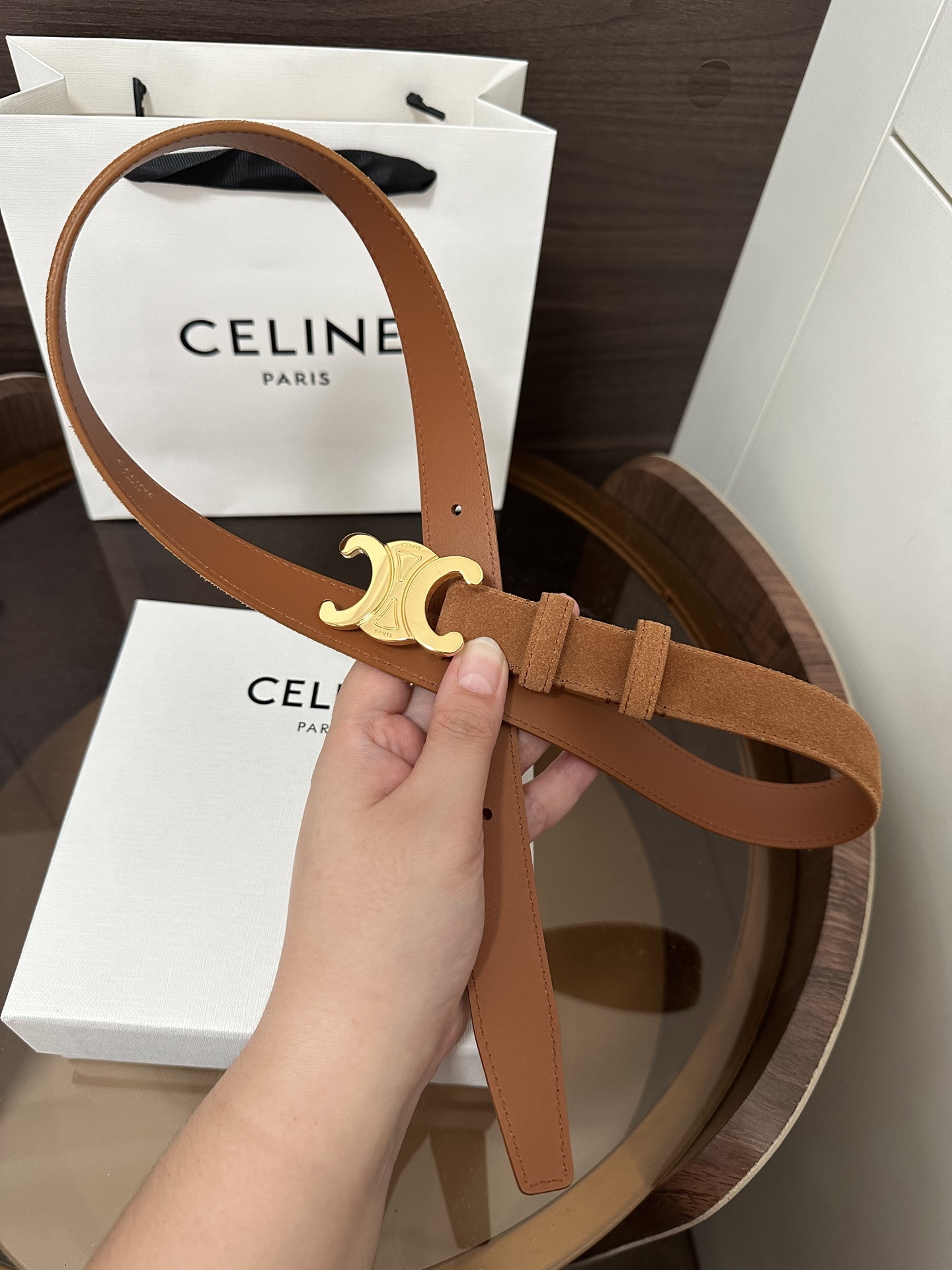 ❣️CÉLINE 赛琳🆕凯旋门腰带 TRIOMPHE中号TAURILLON皮革腰带 对版溜金金属件 领扣