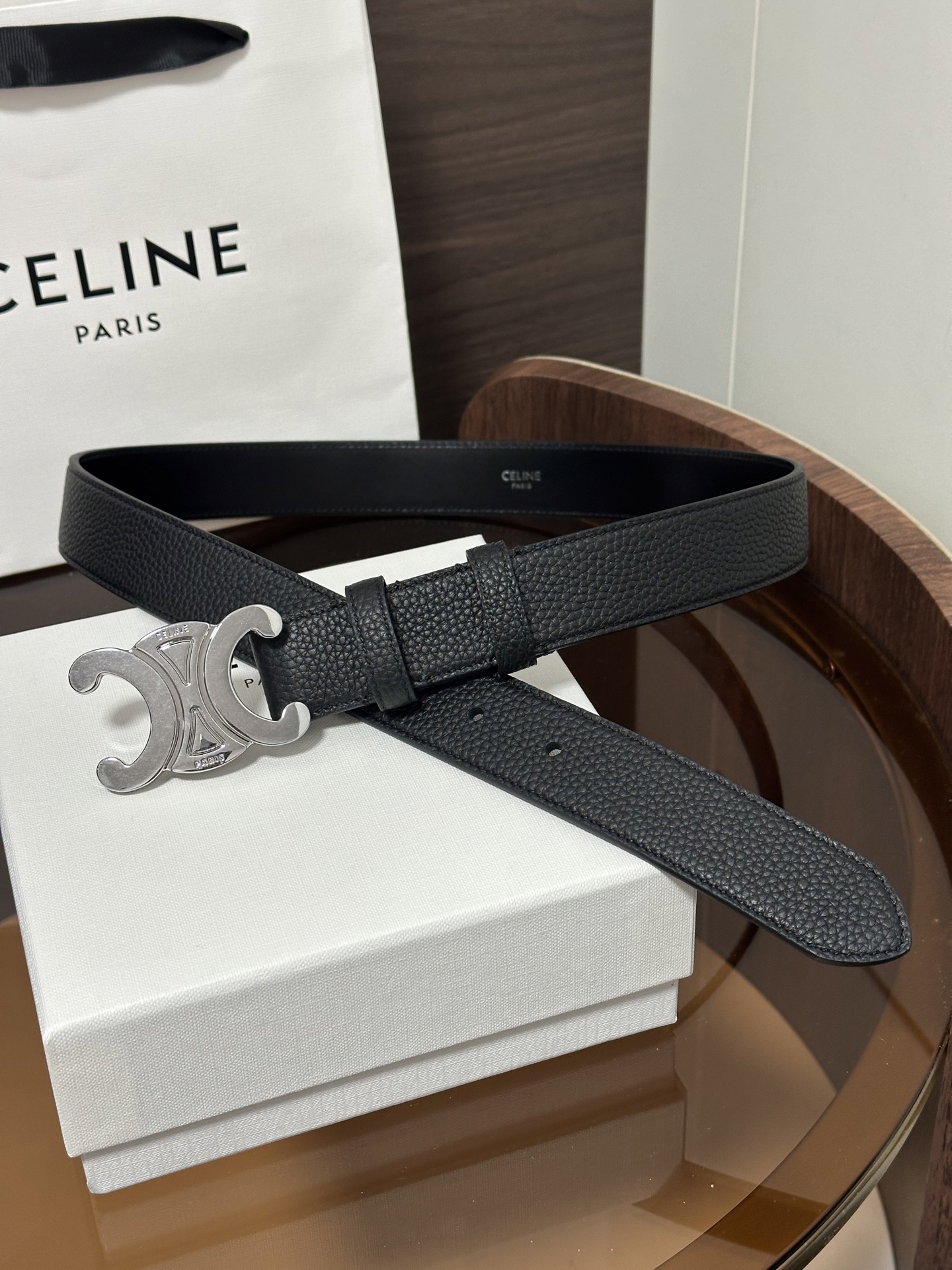 ❣️CÉLINE 赛琳🆕 TRIOMPHE大号30毫米皮带 对版金属件 领扣搭扣 宽3.0cm