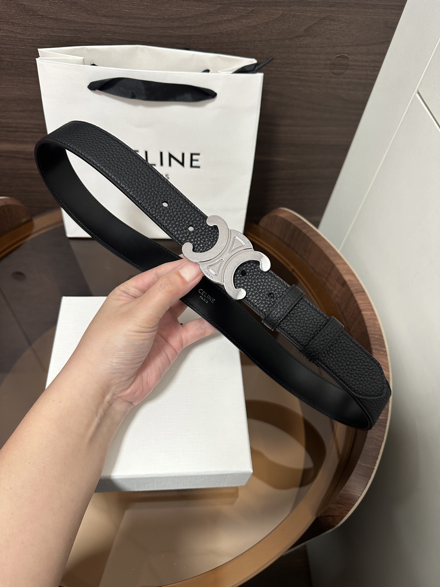 ❣️CÉLINE 赛琳🆕 TRIOMPHE大号30毫米皮带 对版金属件 领扣搭扣 宽3.0cm