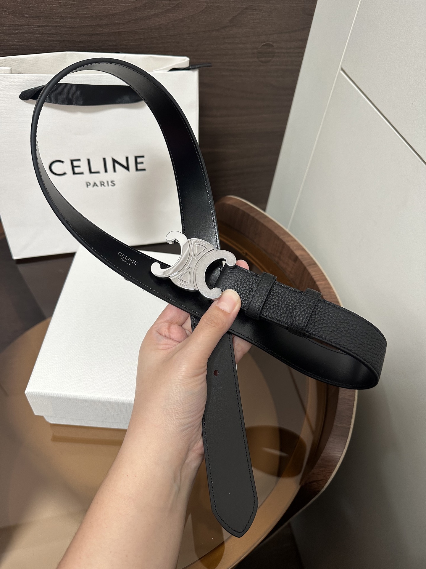 ❣️CÉLINE 赛琳🆕 TRIOMPHE大号30毫米皮带 对版金属件 领扣搭扣 宽3.0cm