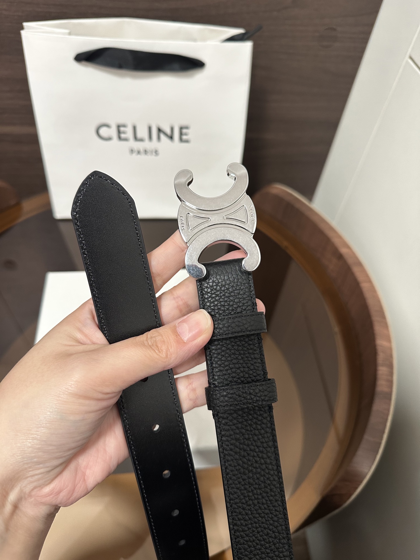 ❣️CÉLINE 赛琳🆕 TRIOMPHE大号30毫米皮带 对版金属件 领扣搭扣 宽3.0cm
