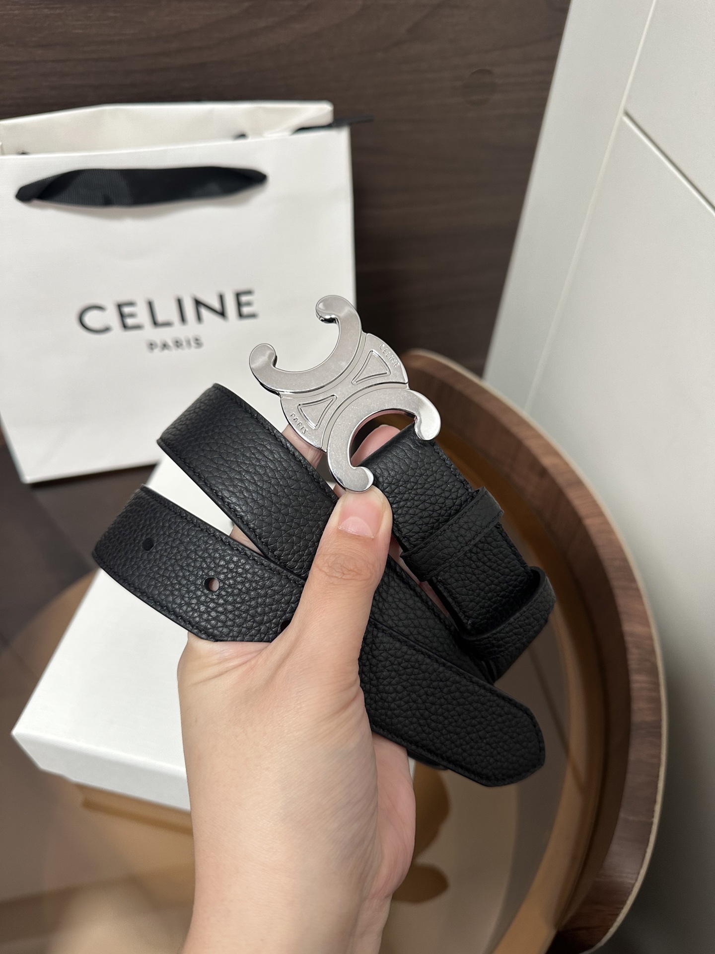 ❣️CÉLINE 赛琳🆕 TRIOMPHE大号30毫米皮带 对版金属件 领扣搭扣 宽3.0cm