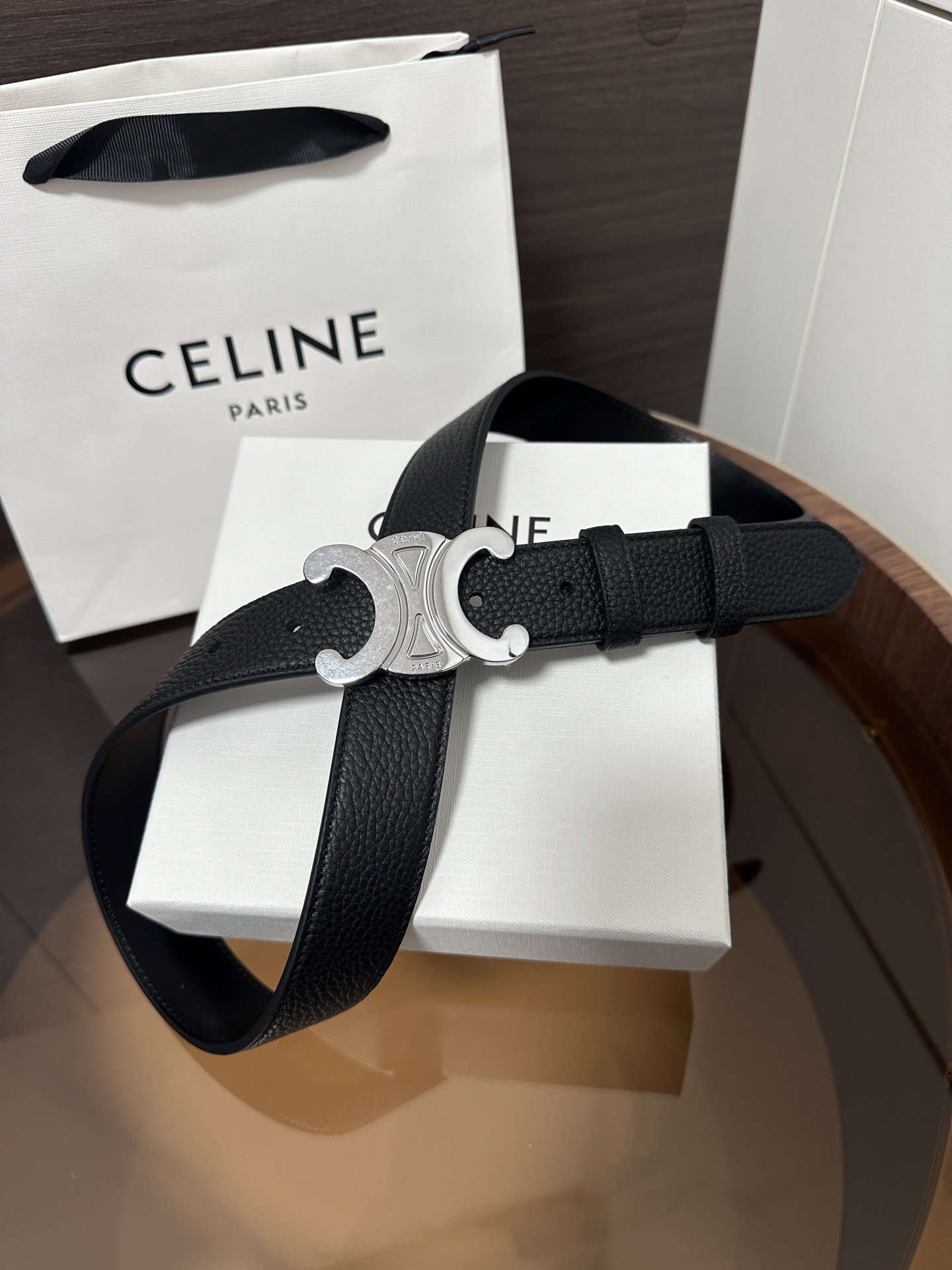 ❣️CÉLINE 赛琳🆕 TRIOMPHE大号30毫米皮带 对版金属件 领扣搭扣 宽3.0cm