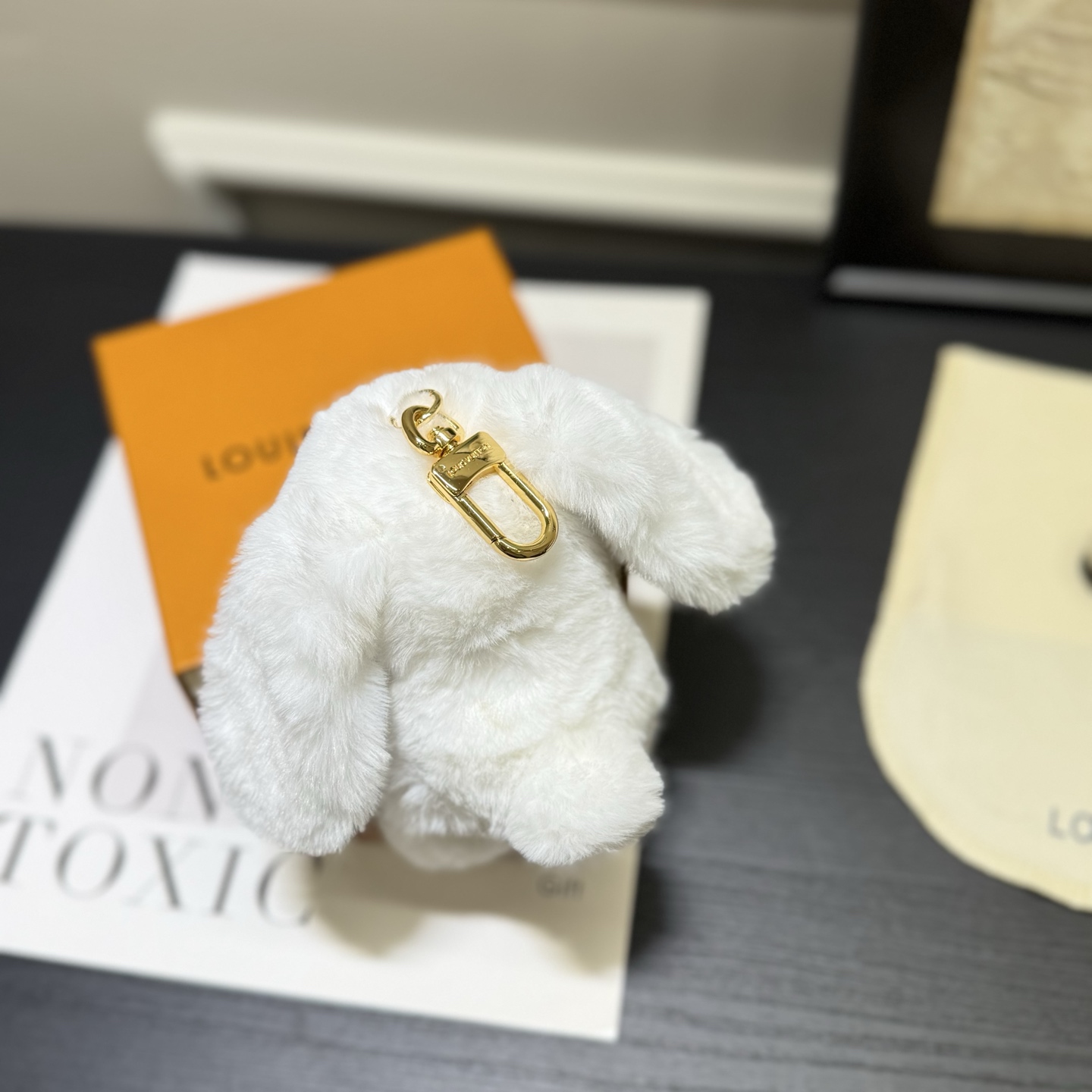 ️LV Cute Buny 包饰以人造毛皮塑造灵动的萌兔形象,其手提的Monogram 帆布袋方便收纳耳机,展现考究设计与功能细节的巧妙融合 6