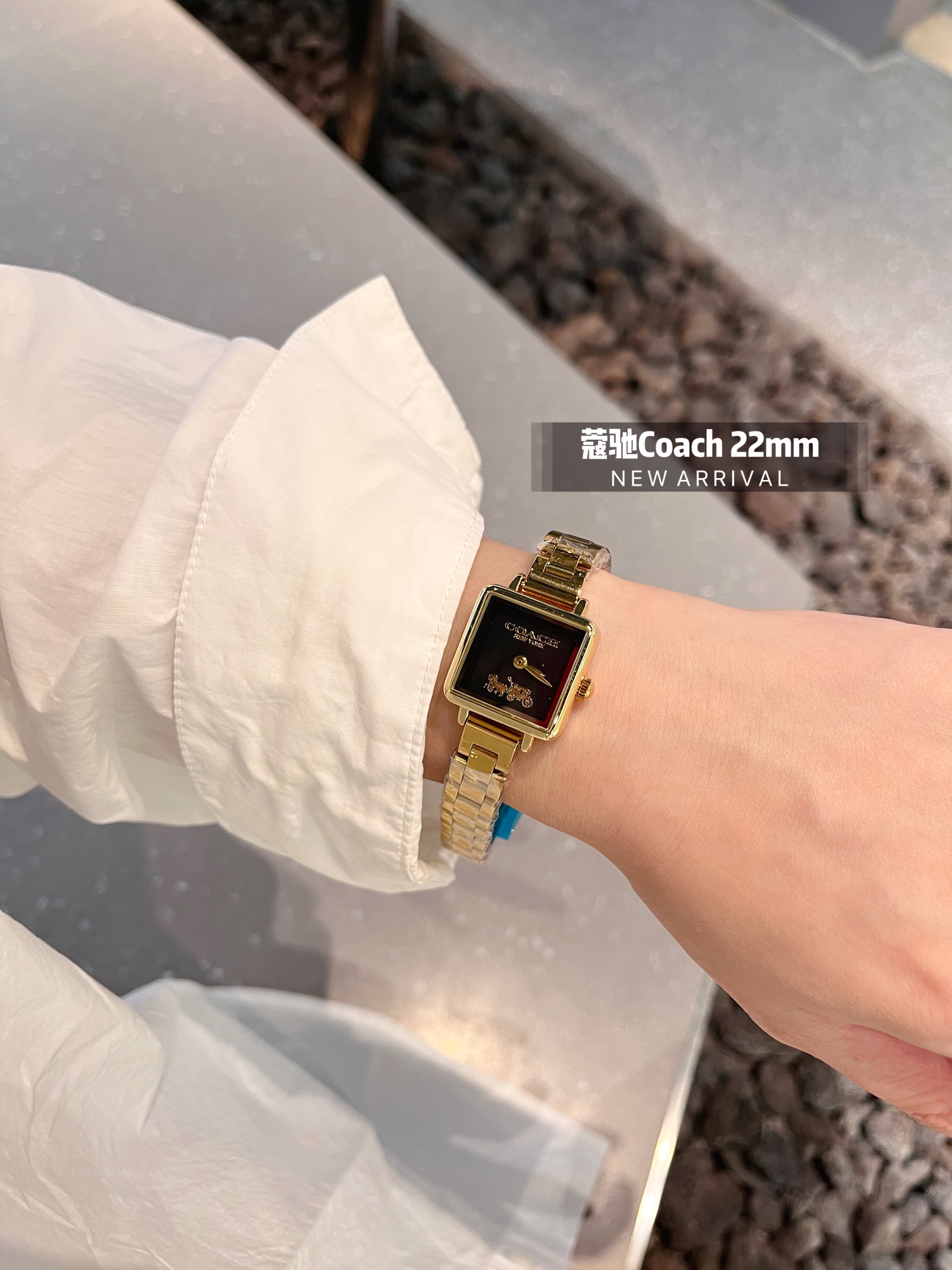 💰钢带¥80
COACH/蔻驰CASS系列茶玫瑰表盘小牛皮石英手表女表小方糖小方表。
机芯材质：石英机芯。
表带材质：进口小牛皮/网带/双按扣
表盘厚度：6.6mm。
表盘尺寸：22/22mm。
防水能力：30米生活防水。