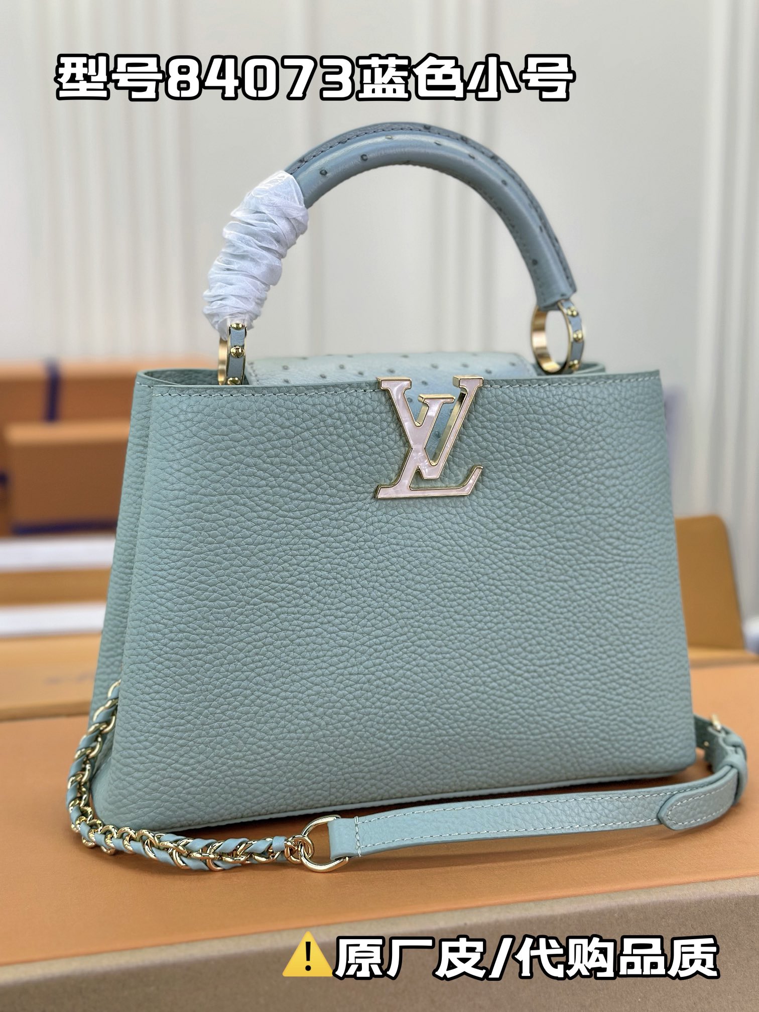 Louis Vuitton LV Capucines Tassen handtassen Blauw Taurillon Koeienhuid Struisvogelleer N84073