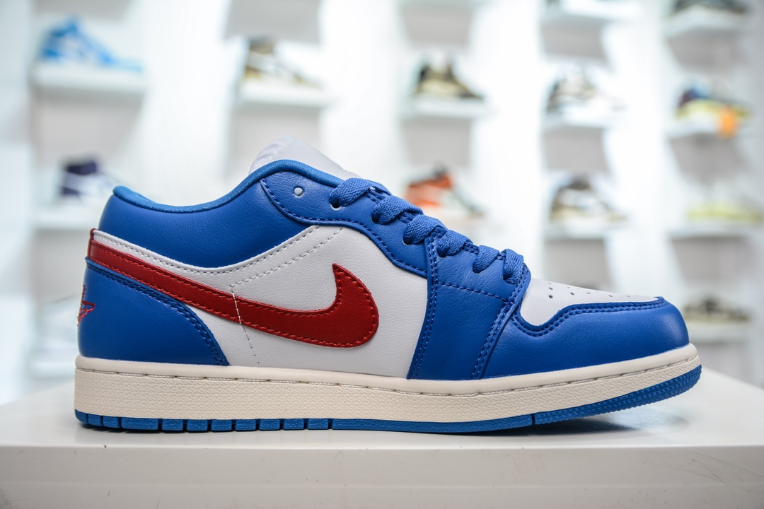 T version of the original Air Jordan AJ1 Low low-top blue, white and red hook DC0774-416