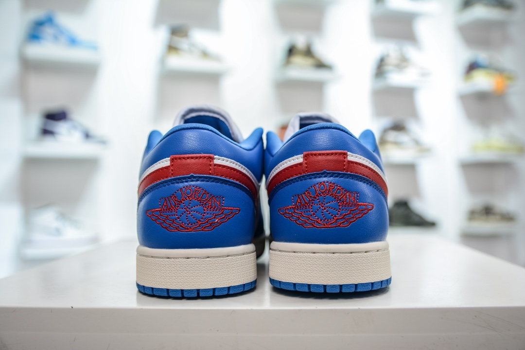 T version of the original Air Jordan AJ1 Low low-top blue, white and red hook DC0774-416