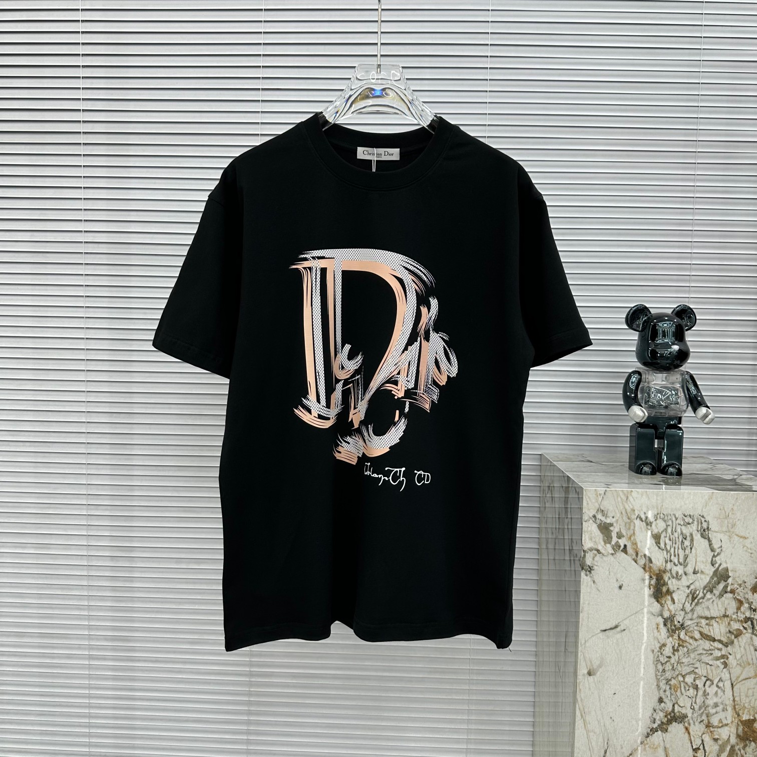 Dior Clothing T-Shirt Black White Printing Spring/Summer Collection Short Sleeve