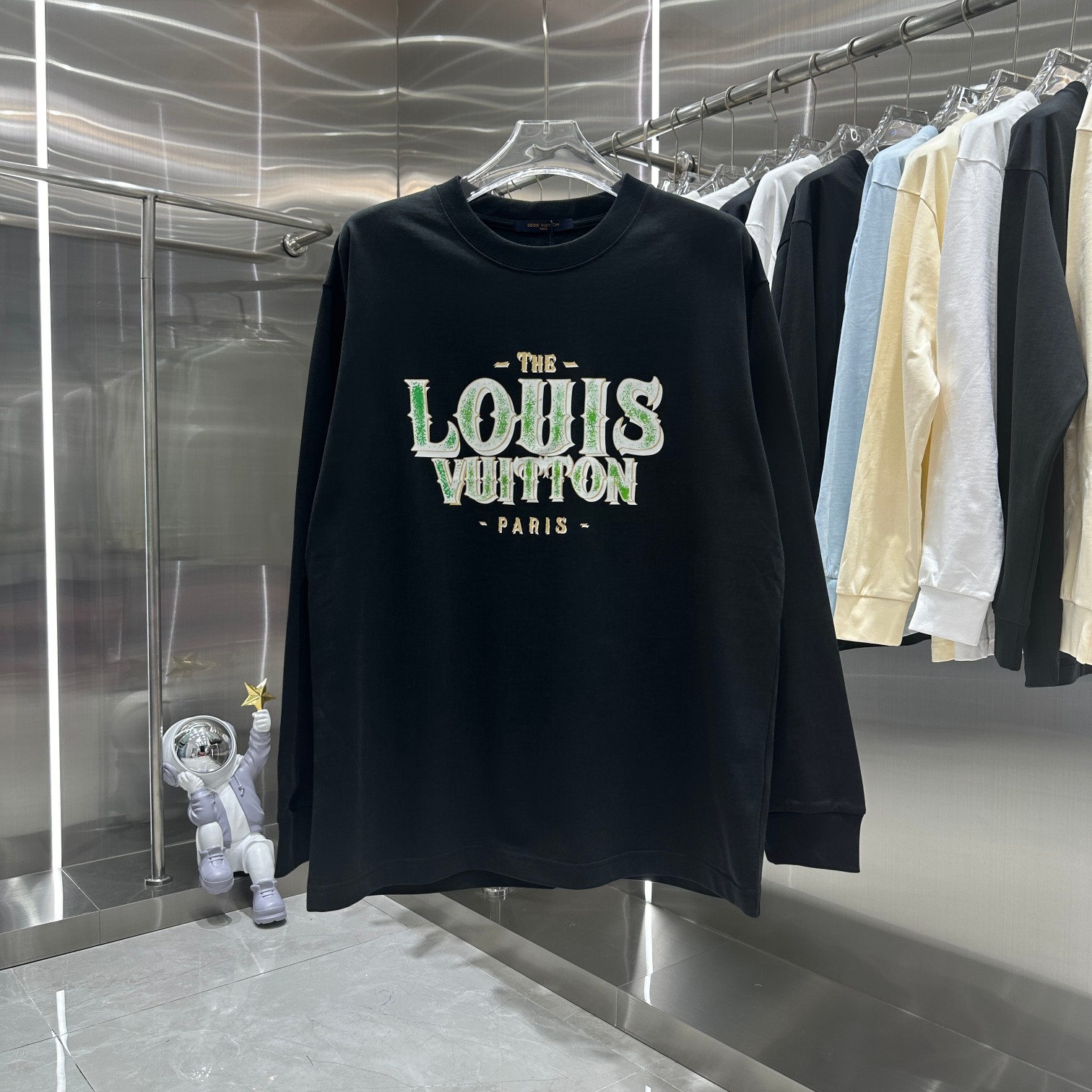 Louis Vuitton Clothing T-Shirt Black White Printing Unisex Fall/Winter Collection Long Sleeve