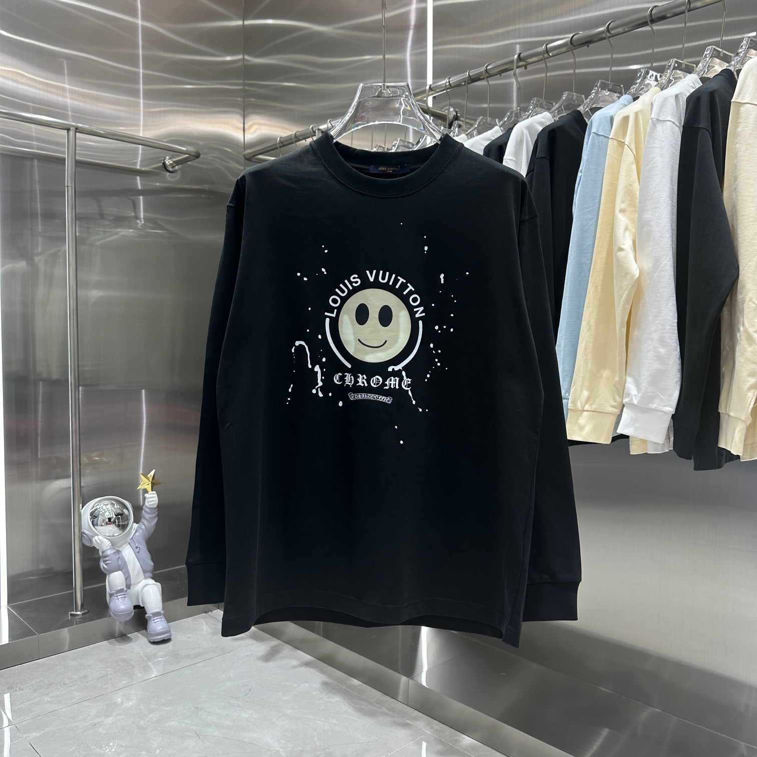 Louis Vuitton Clothing T-Shirt Black Green White Printing Unisex Fall/Winter Collection Long Sleeve