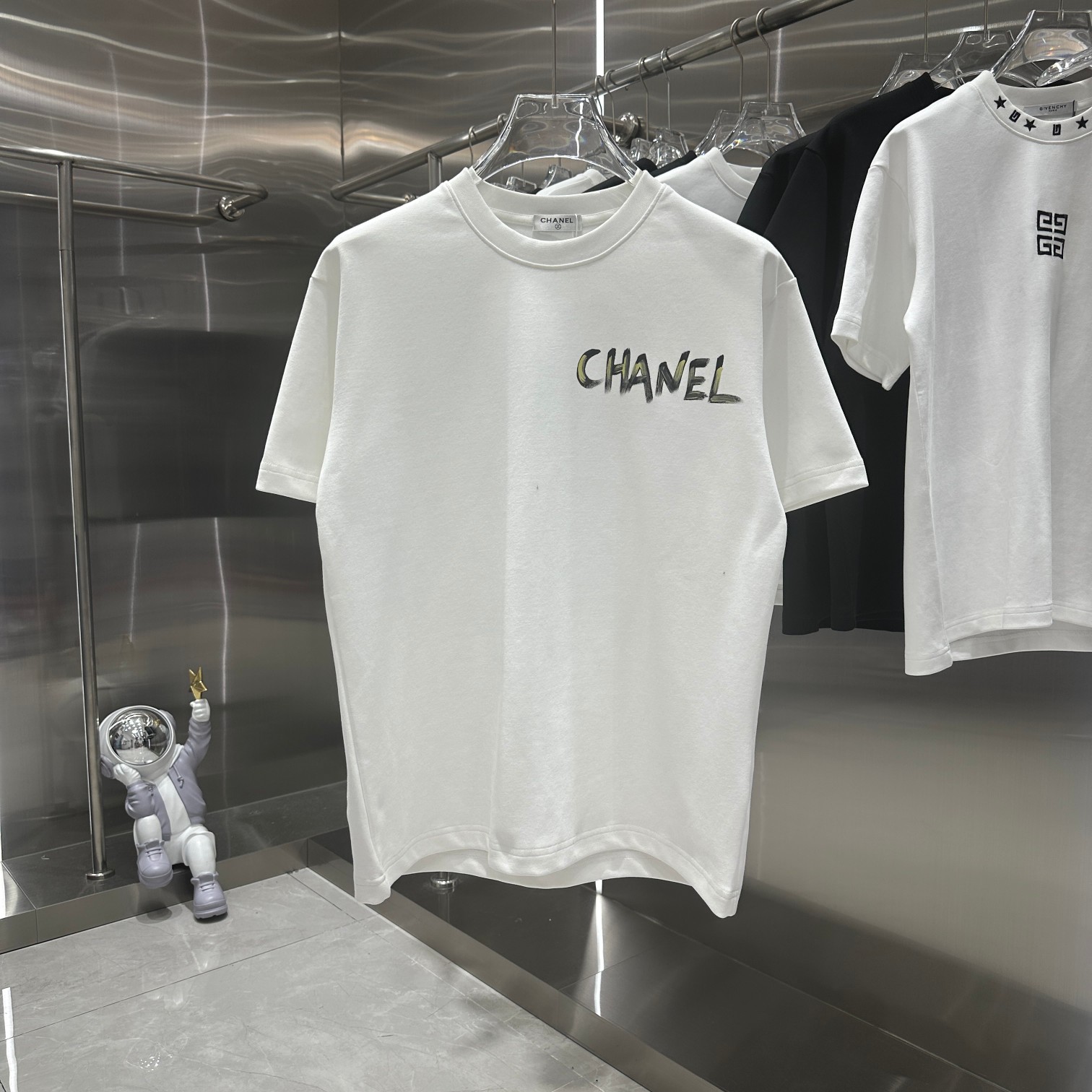 Chanel nueva colección otoño/invierno 2024 camiseta de cuello redondo de 310 g con técnica de pintura a mano tendencia …