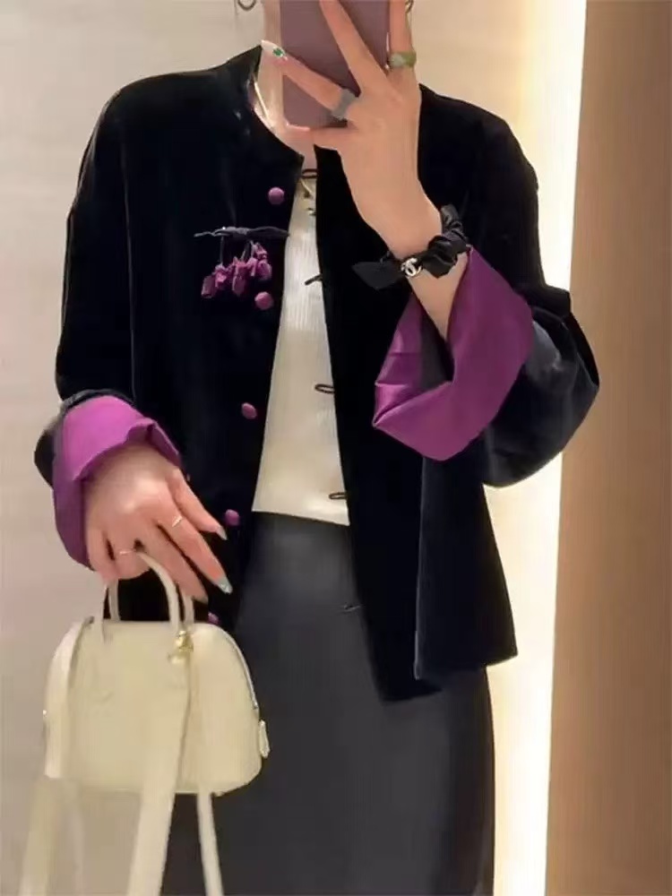 Elegant Silk Velvet Jacket with Contrast Cuffs - Chic and Comfortable 1 i1755748864107 4838 0 0