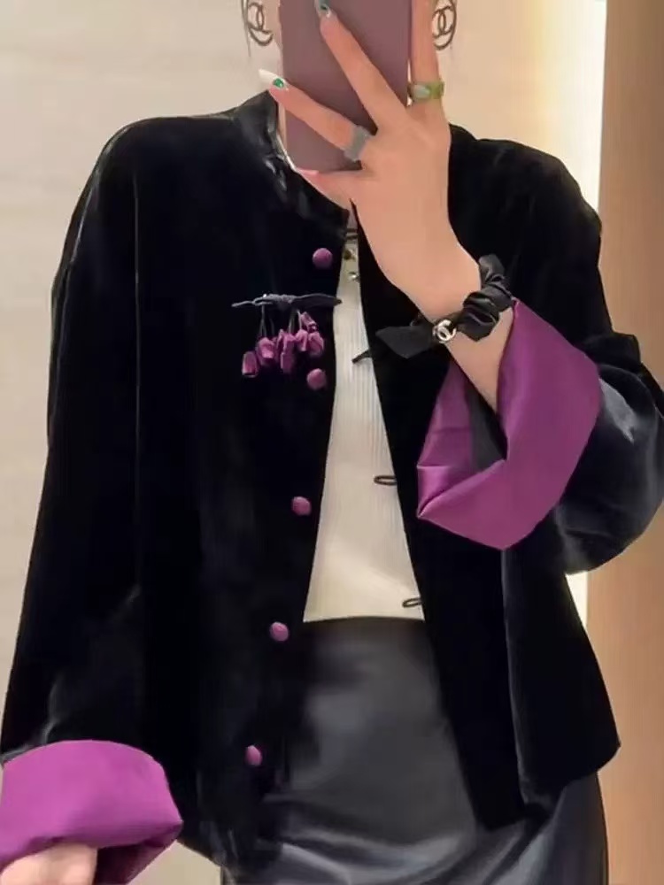 Elegant Silk Velvet Jacket with Contrast Cuffs - Chic and Comfortable 6 i1755748865096 9540 0 5