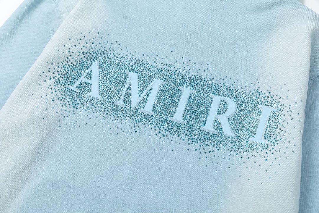 AMIRI烫钻洗水款連帽衛衣 - 天蓝色/黑色のヴィンテージスタイル