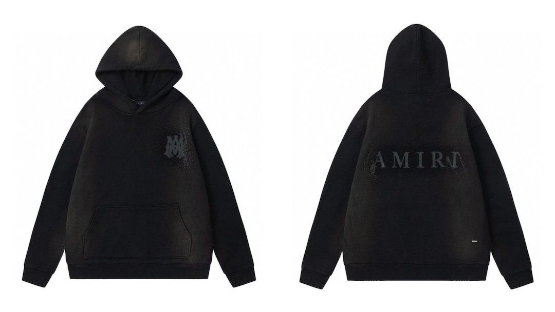 AMIRI烫钻洗水款連帽衛衣 - 天蓝色/黑色のヴィンテージスタイル