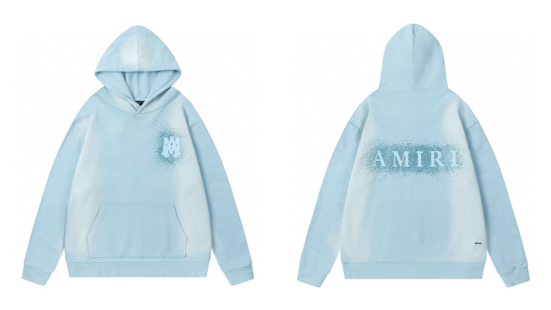 AMIRI烫钻洗水款連帽衛衣 - 天蓝色/黑色のヴィンテージスタイル