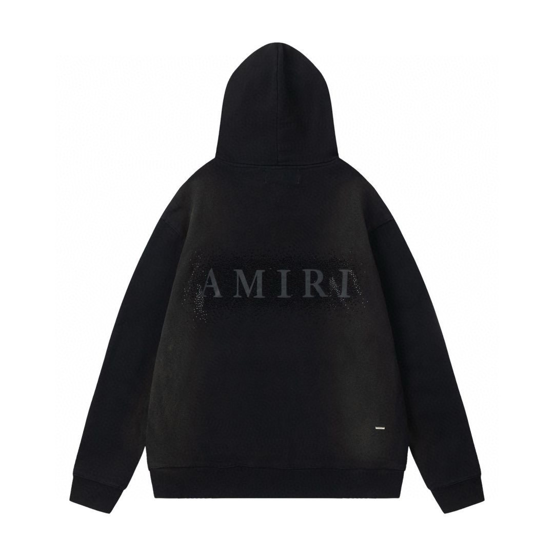 AMIRI烫钻洗水款連帽衛衣 - 天蓝色/黑色のヴィンテージスタイル