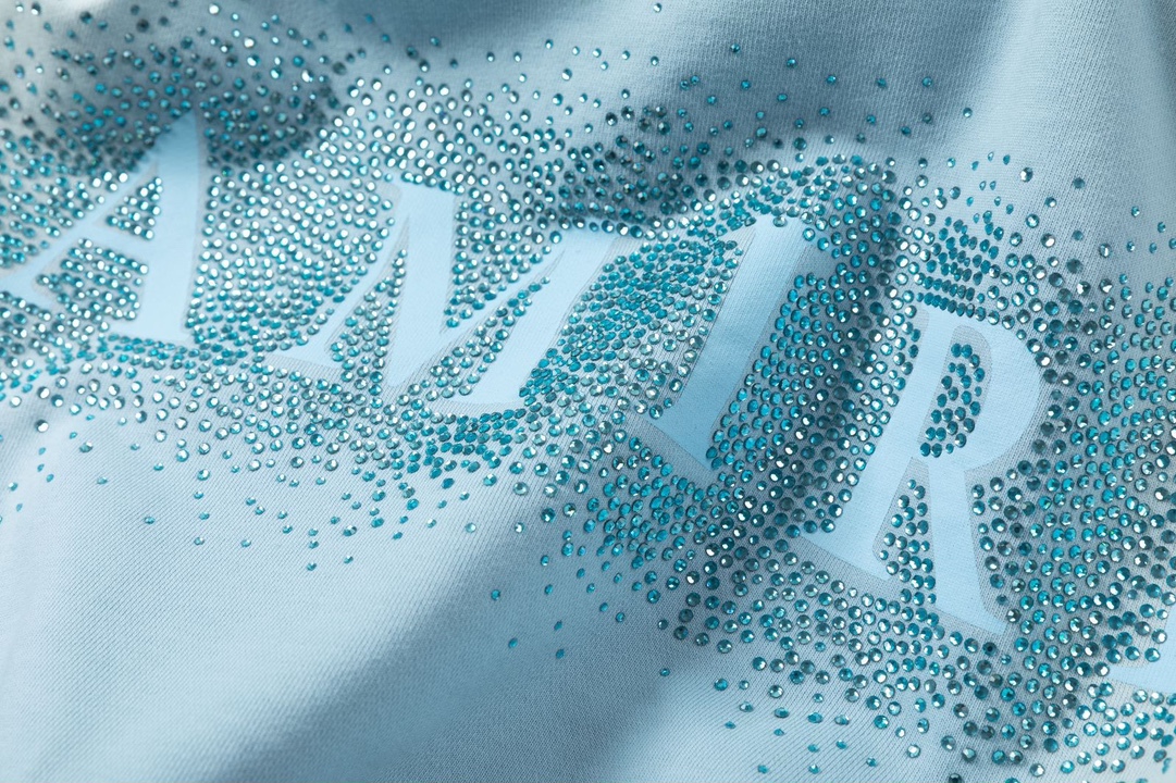 AMIRI烫钻洗水款連帽衛衣 - 天蓝色/黑色のヴィンテージスタイル