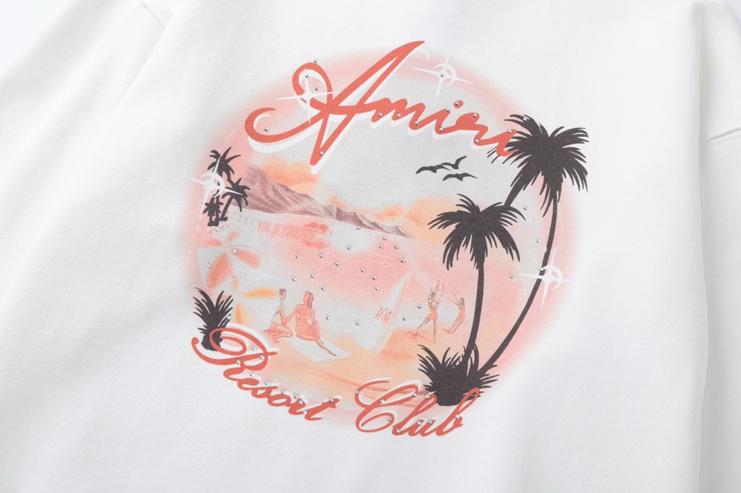 AMIRI マル代夫ビーチロゴ烫钻 Tシャツ 男女兼用