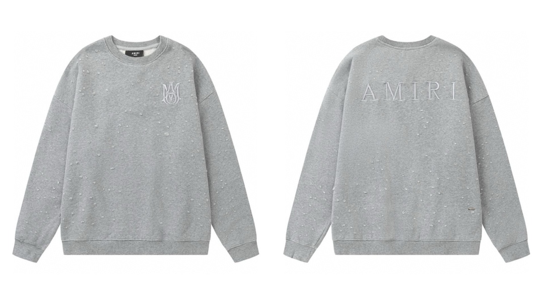AMIRI立体刺繍破洞クルーネックスウェットシャツ 男女兼用