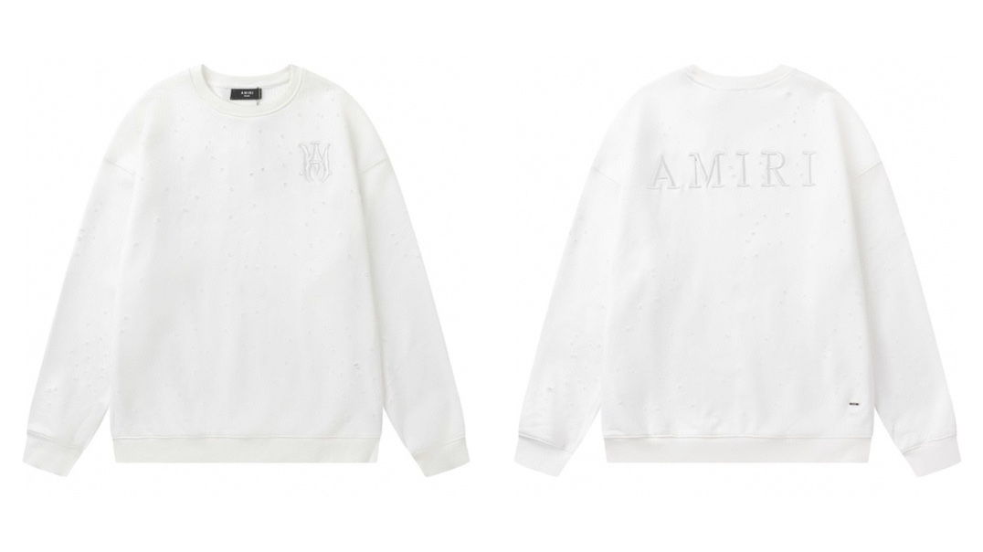 AMIRI立体刺繍破洞クルーネックスウェットシャツ 男女兼用
