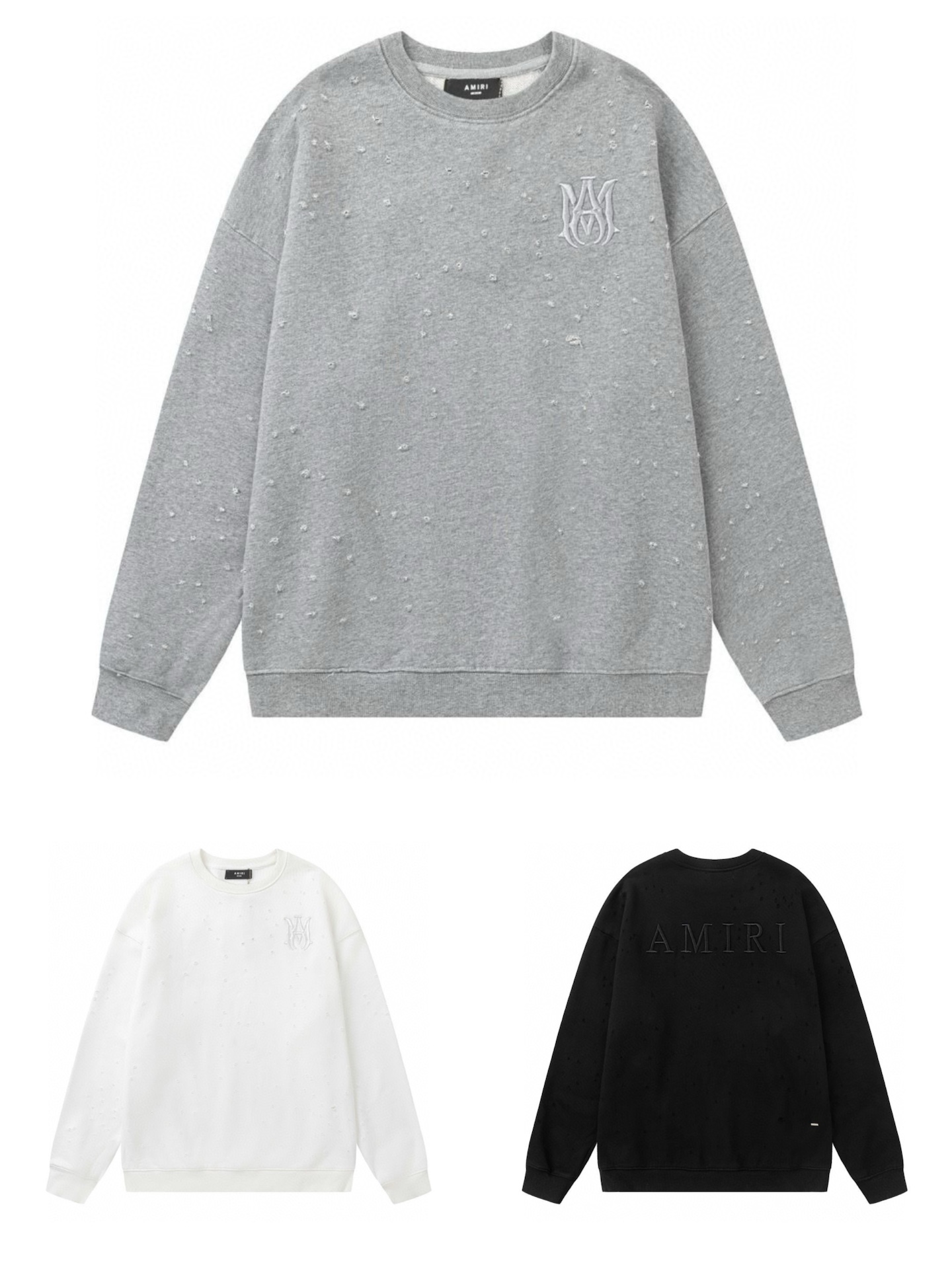 AMIRI立体刺繍破洞クルーネックスウェットシャツ 男女兼用