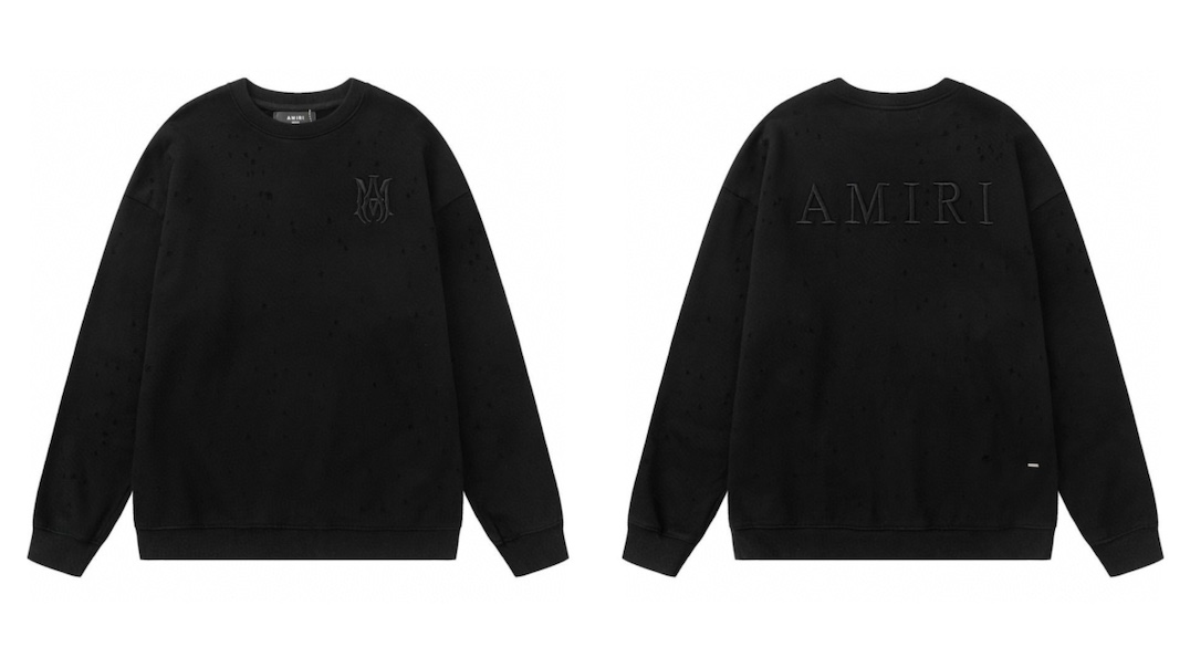 AMIRI立体刺繍破洞クルーネックスウェットシャツ 男女兼用