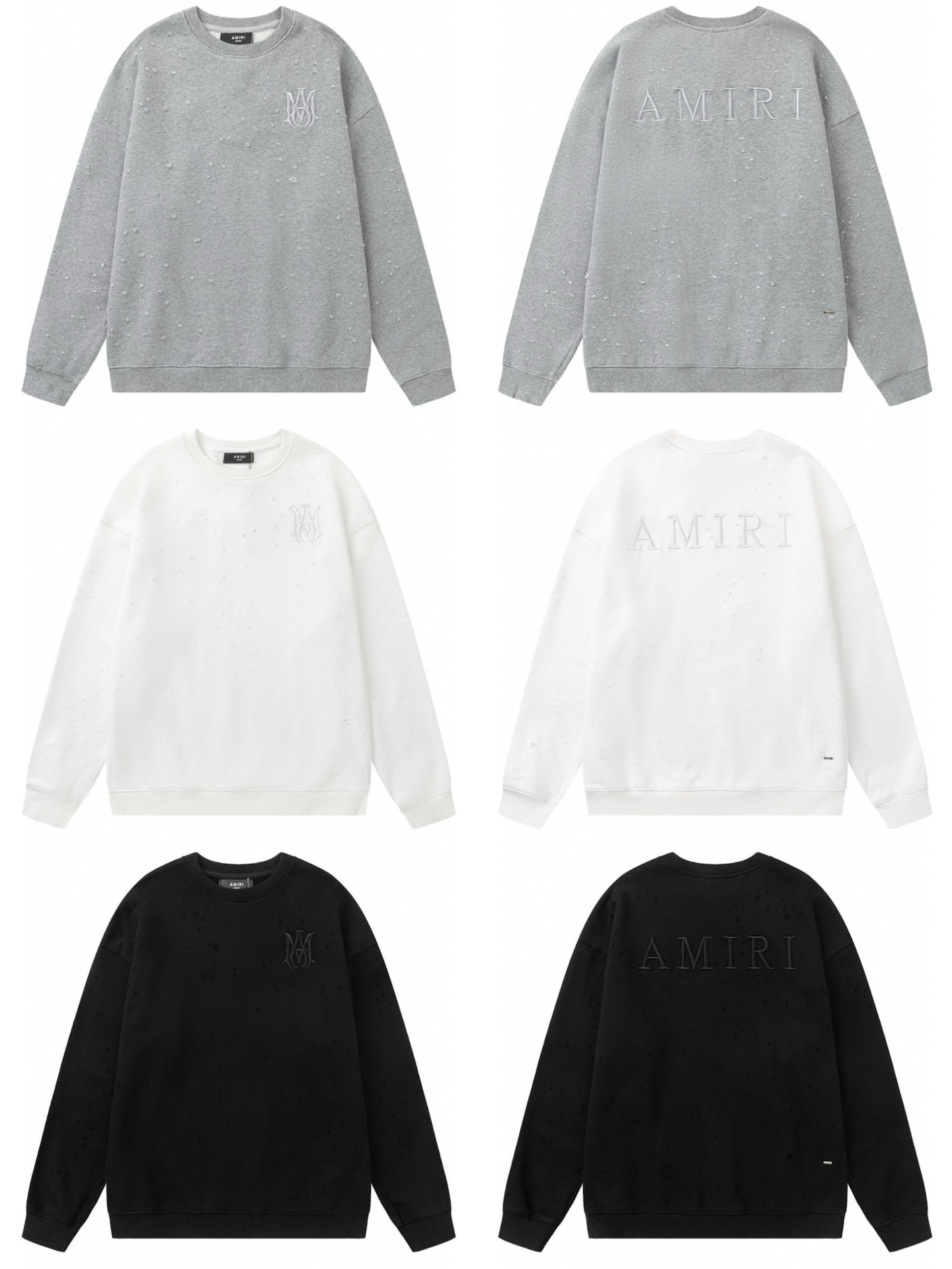AMIRI立体刺繍破洞クルーネックスウェットシャツ 男女兼用