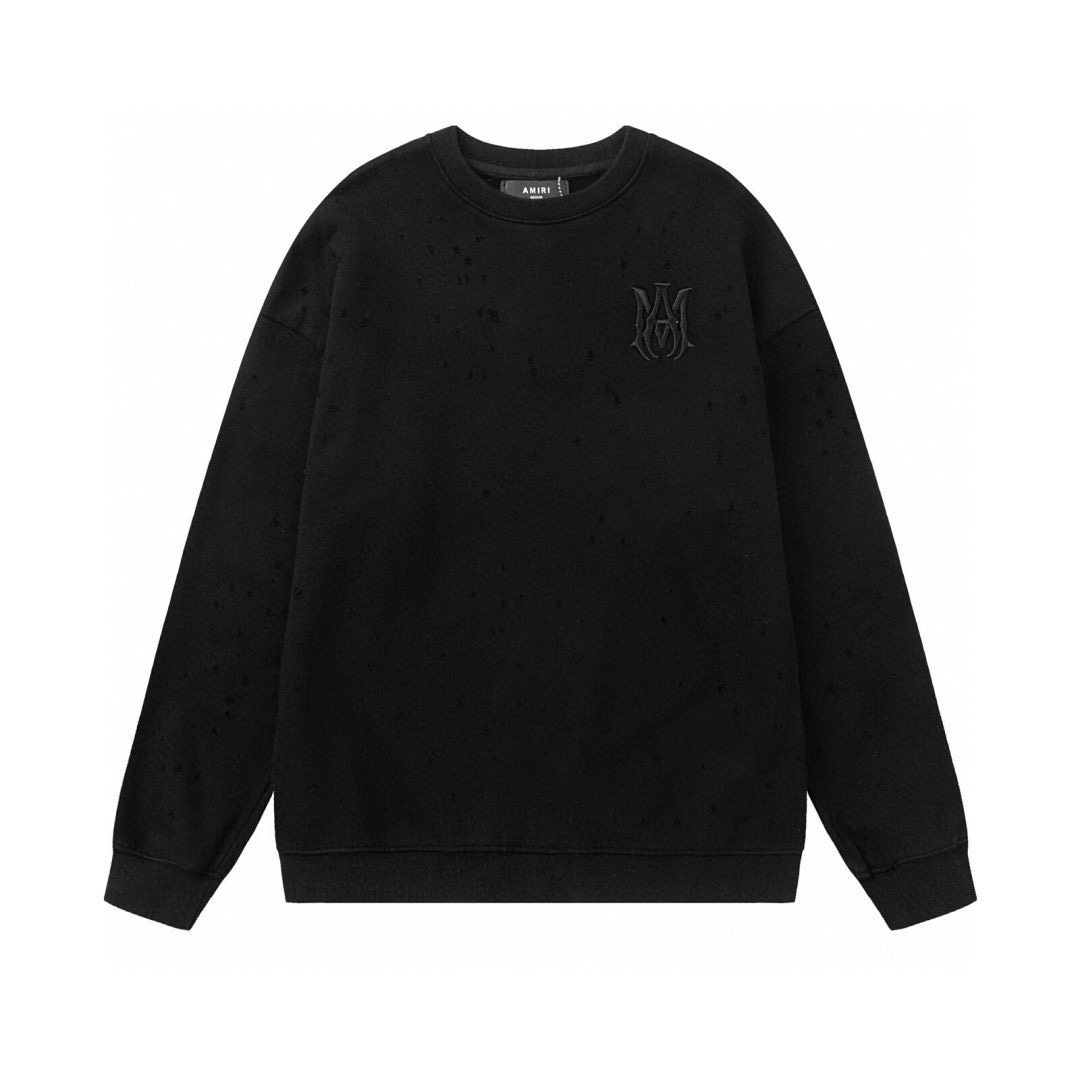 AMIRI立体刺繍破洞クルーネックスウェットシャツ 男女兼用