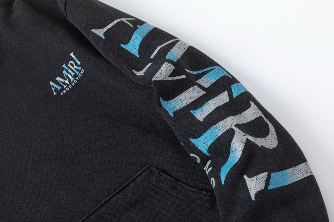 AMIRI鬼脸水洗做旧連帽衛衣 - 男女兼用・ブラック