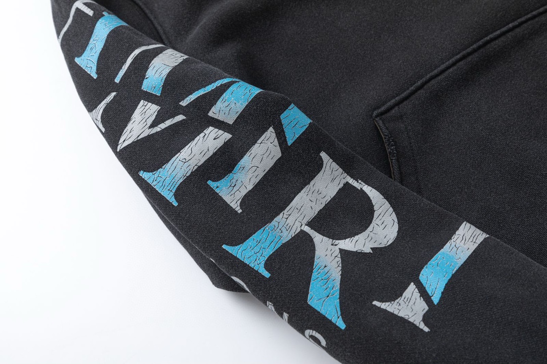 AMIRI鬼脸水洗做旧連帽衛衣 - 男女兼用・ブラック