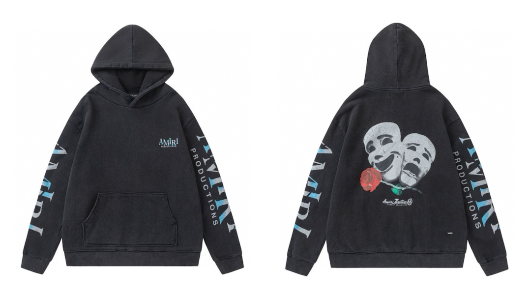 AMIRI鬼脸水洗做旧連帽衛衣 - 男女兼用・ブラック