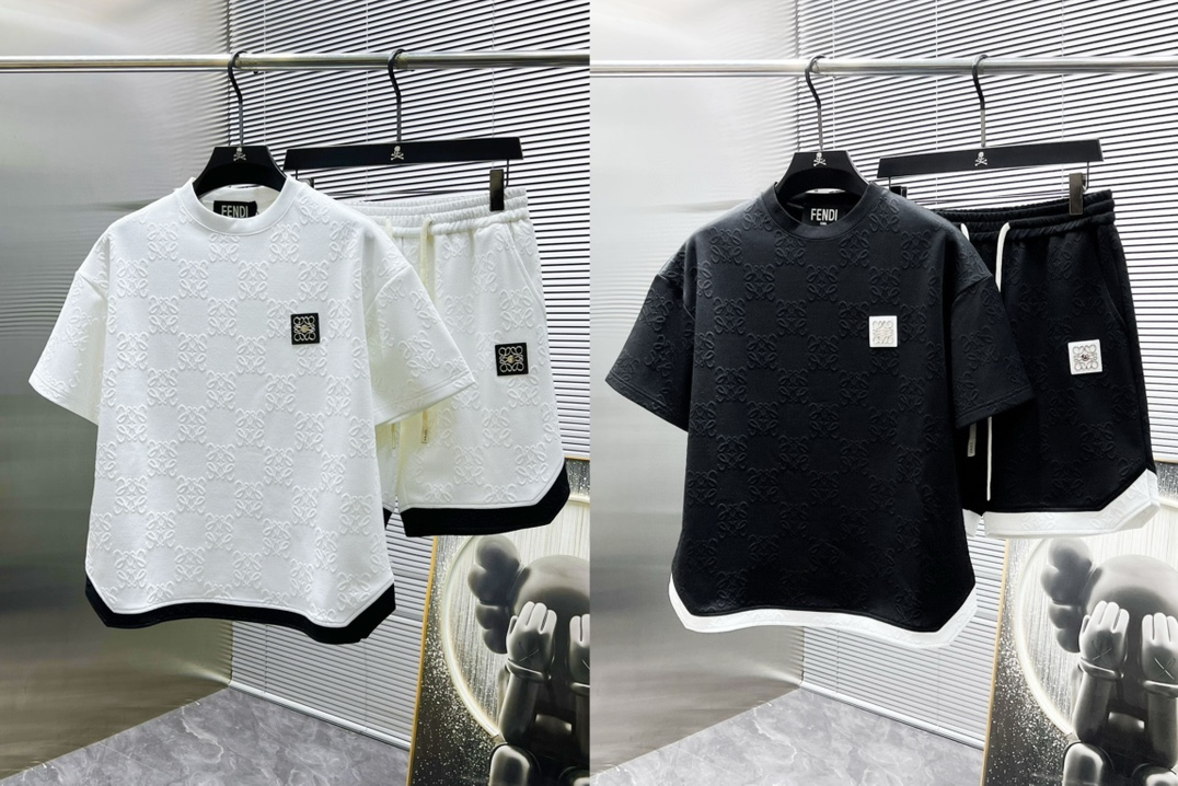 Loewe ropa de primavera/verano nueva colección, conjunto casual de manga corta y pantalones cortos, versión de alta gam…