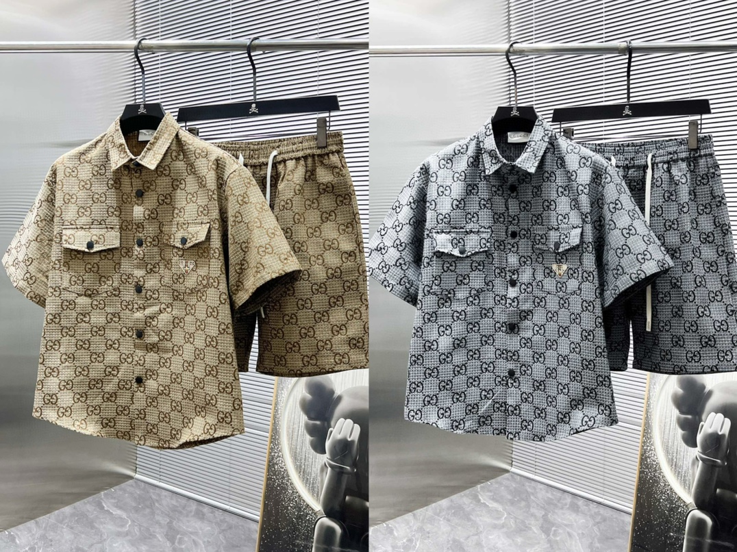 GUCCI primavera/verano nuevo estilo casual camiseta de manga corta y pantalones cortos conjunto, versión de alta gama! …