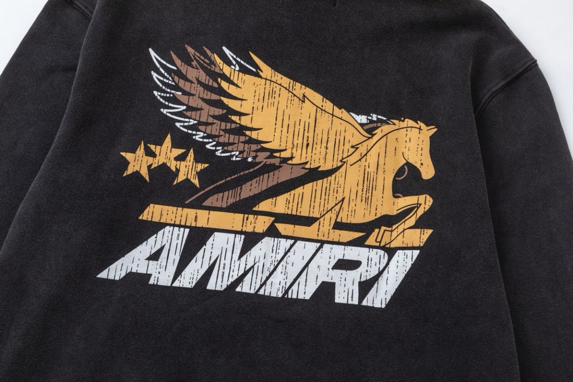 AMIRI飛馬LOGOデザインのユニセックスTシャツ - 480gのヴィンテージ風仕上げ