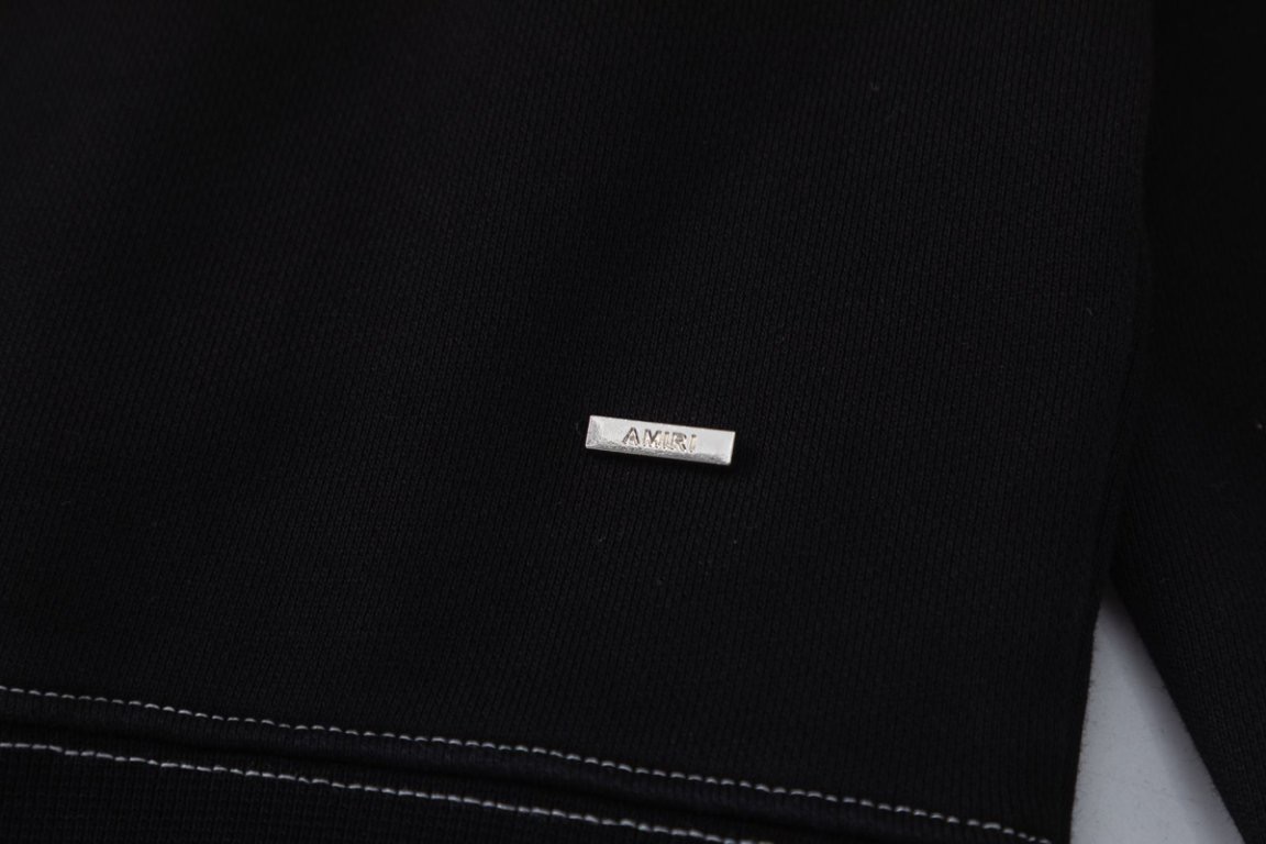 AMIRIポケット刺繍ロゴTシャツ - 男女兼用の480g毛圈面料