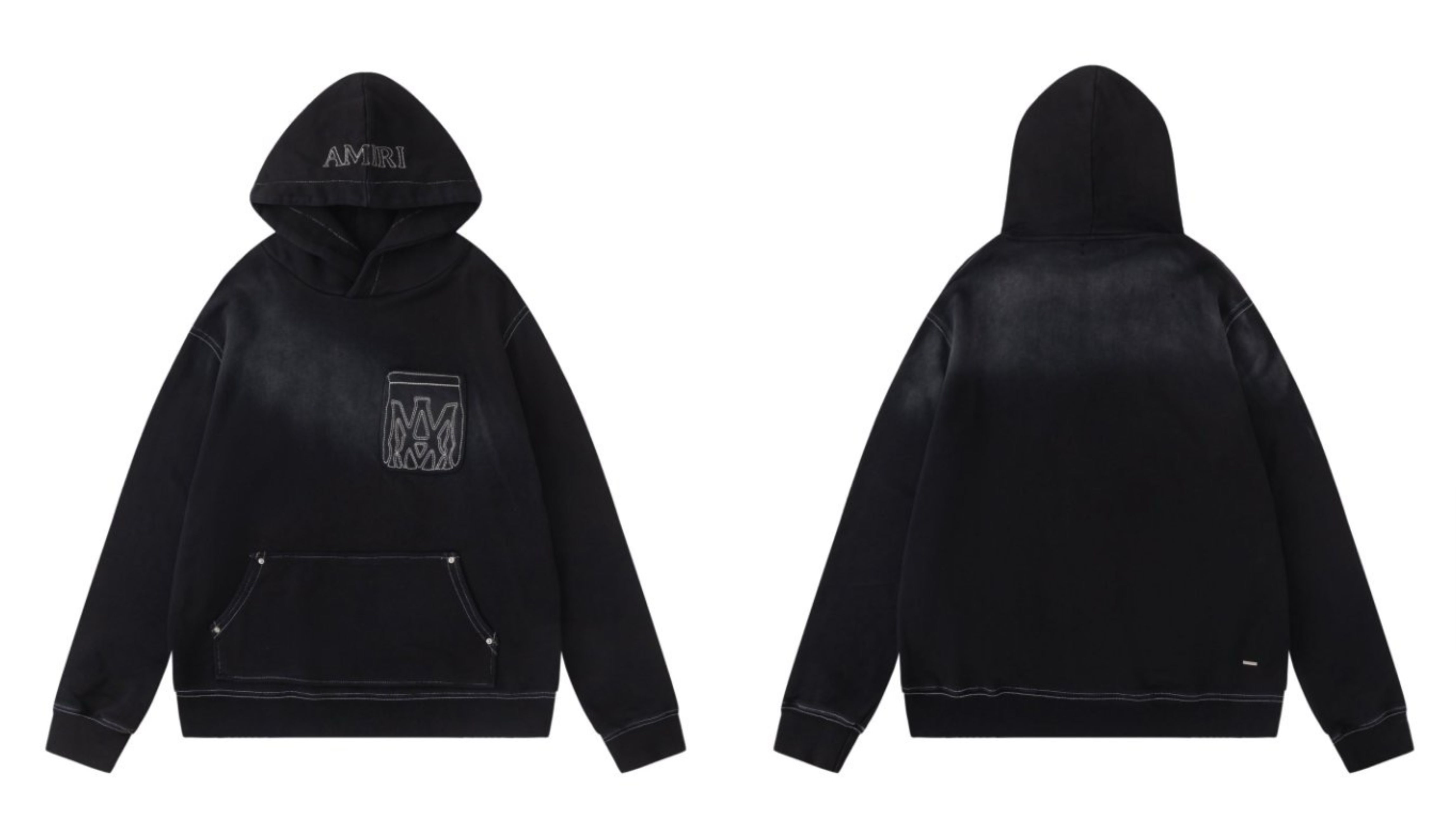 AMIRIポケット刺繍ロゴTシャツ - 男女兼用の480g毛圈面料