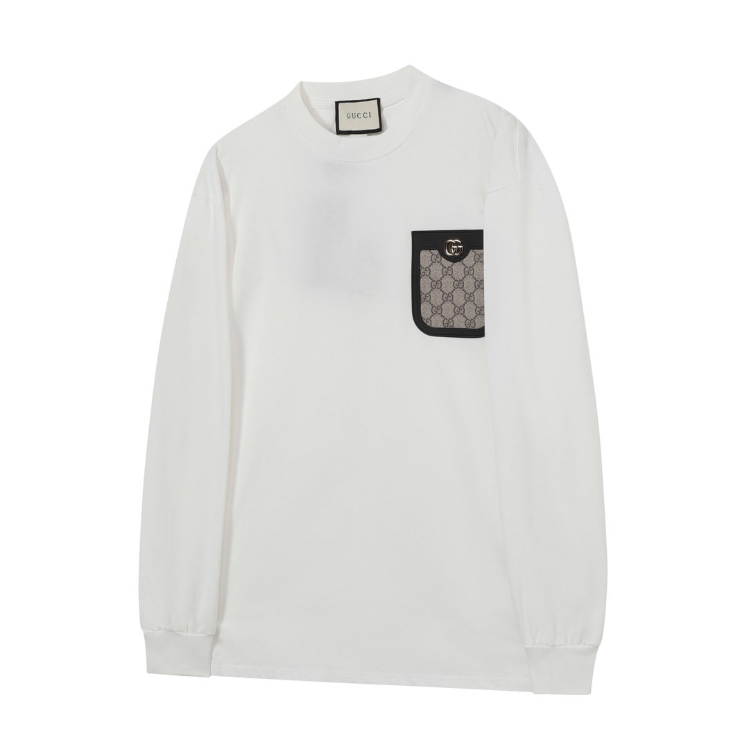 "G30" Gucci/Gucci 24Fw manga larga con logo clásico y etiqueta de piel en el bolsillo, personalizado 260g algodón puro …