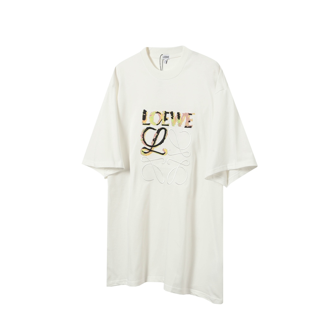 Loewe LOEWE/罗意威 24SS春夏新款手绘涂鸦迷彩印花刺绣LOGO短袖T恤