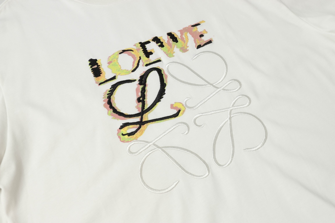 Loewe LOEWE/罗意威 24SS春夏新款手绘涂鸦迷彩印花刺绣LOGO短袖T恤