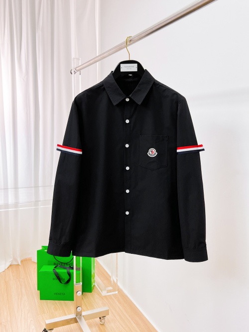 Moncler Men's Black Long Sleeve Shirt with Tricolor Armband Detail 1 Moncler Men's Black Long Sleeve Shirt with Tricolor Armband Detail
