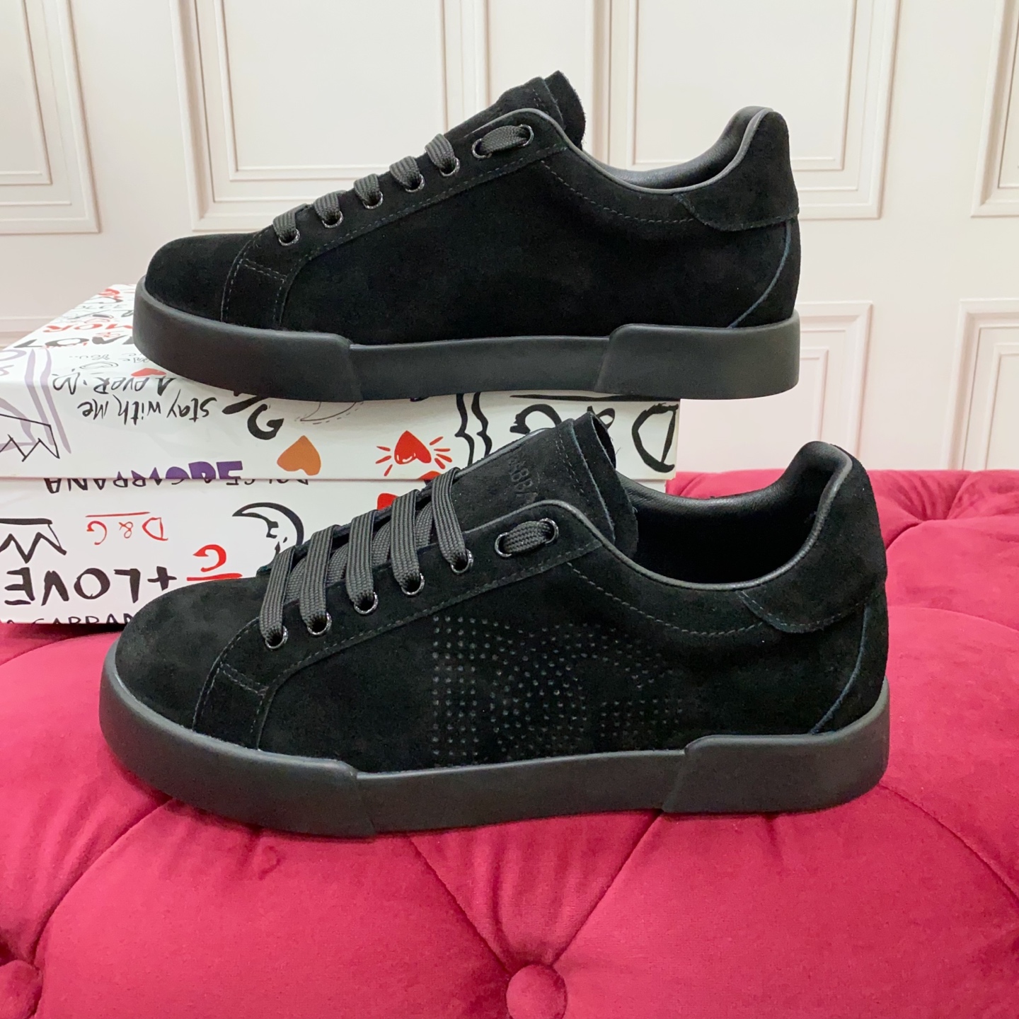 Dolce & Gabbana 2025 Black Suede Sneakers with Perforated DG Logo 3 i1749630959854 679 0 1