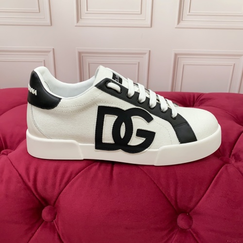Dolce&Gabbana Women's White Leather Trim Canvas Sneakers with Logo 1 Dolce&Gabbana Women's White Leather Trim Canvas Sneakers with Logo