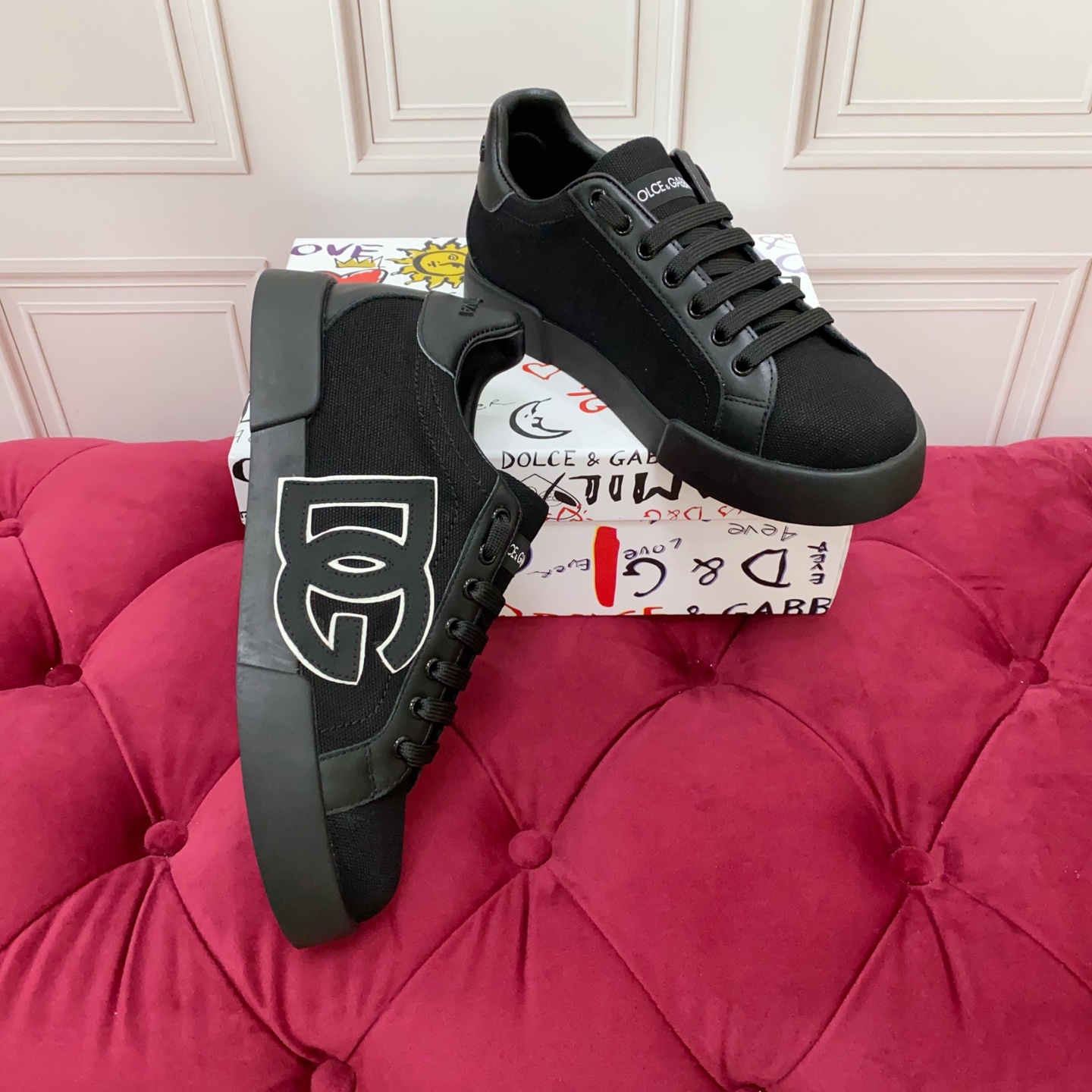 Dolce&Gabbana 2025 Women's Black Silk and Leather Sneakers with Logo Embroidery 9 i1749961243552 8525 0 7