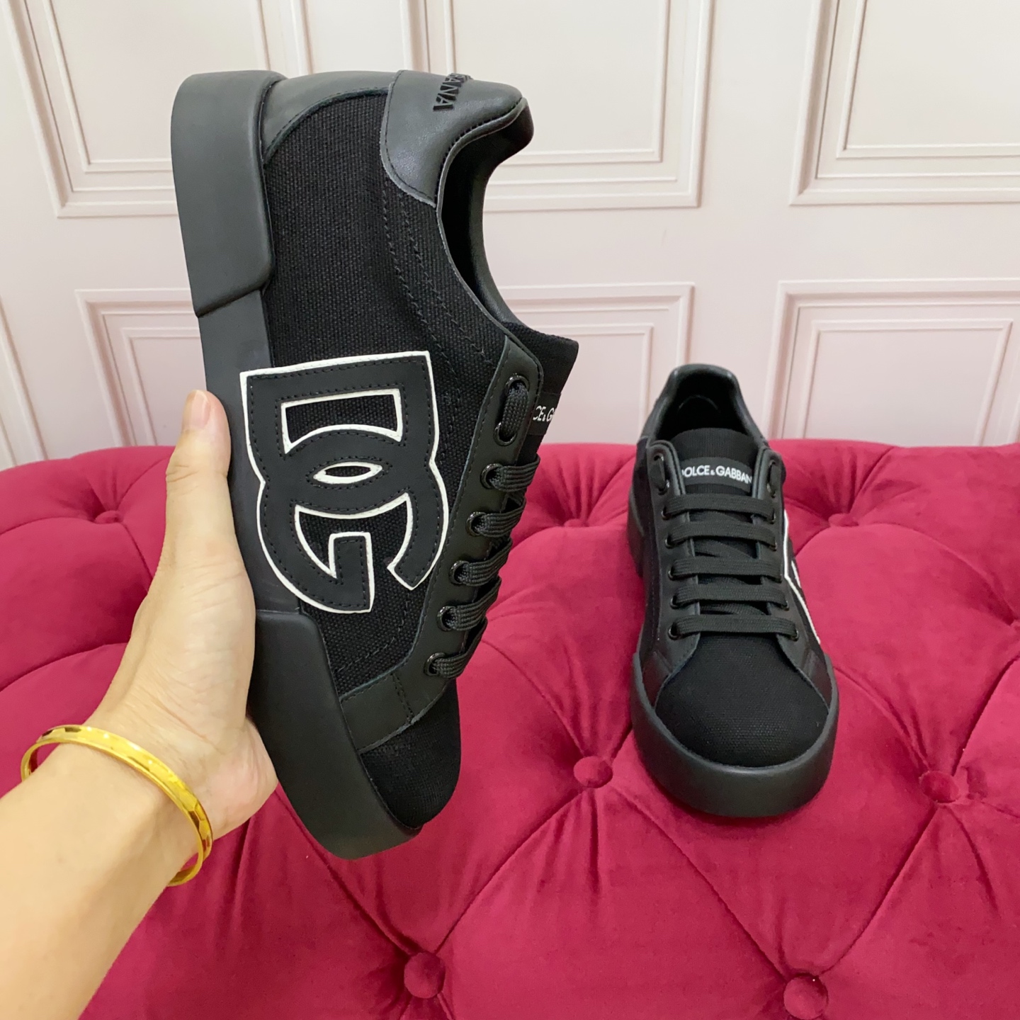 Dolce&Gabbana 2025 Women's Black Silk and Leather Sneakers with Logo Embroidery 6 i1749961243562 2547 0 4