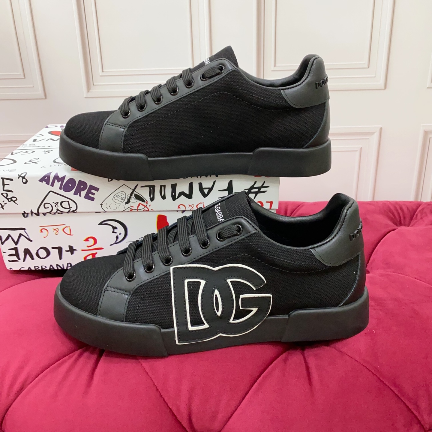 Dolce&Gabbana 2025 Women's Black Silk and Leather Sneakers with Logo Embroidery 3 i1749961244568 8278 0 1